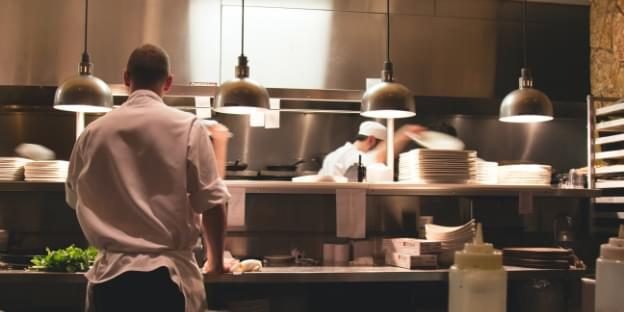 Kitchen staff working.
