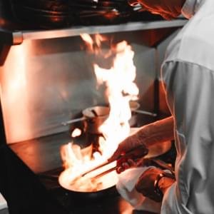 Flambé in progress.