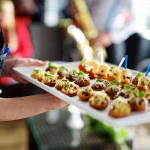 A tray of appetizers.